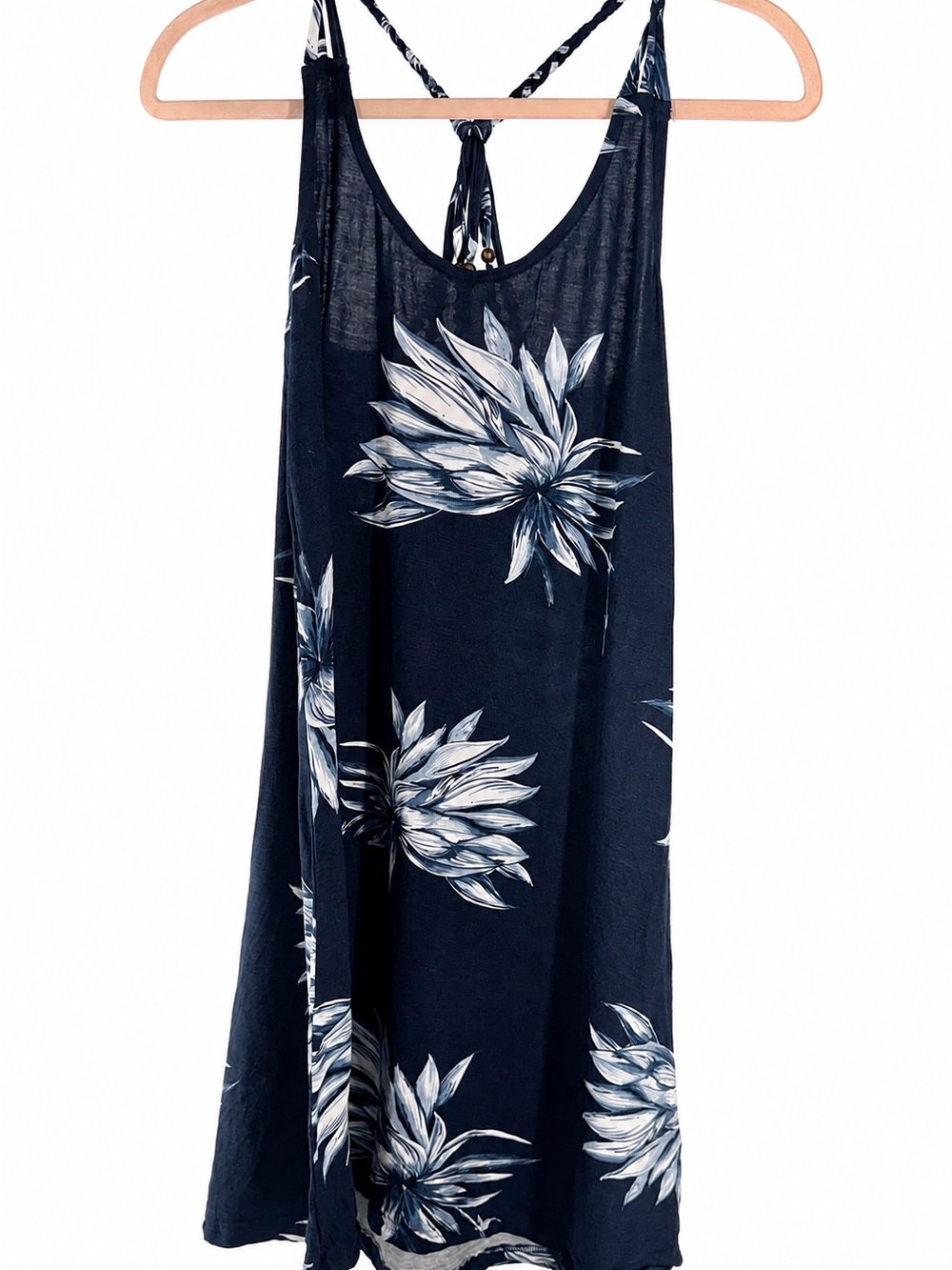 LASCANA Navy Floral Halter Swim Cover-Up 100% Viscose Beaded Size 6